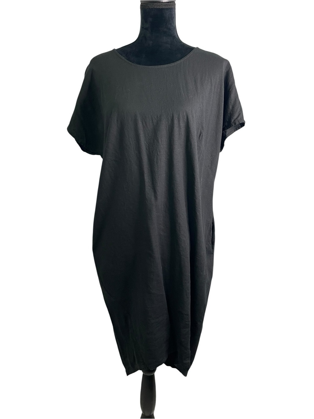 Universal Standard Stretch Linen Hi Low Dress Black Short Sleeve XS=10/12 Sarah